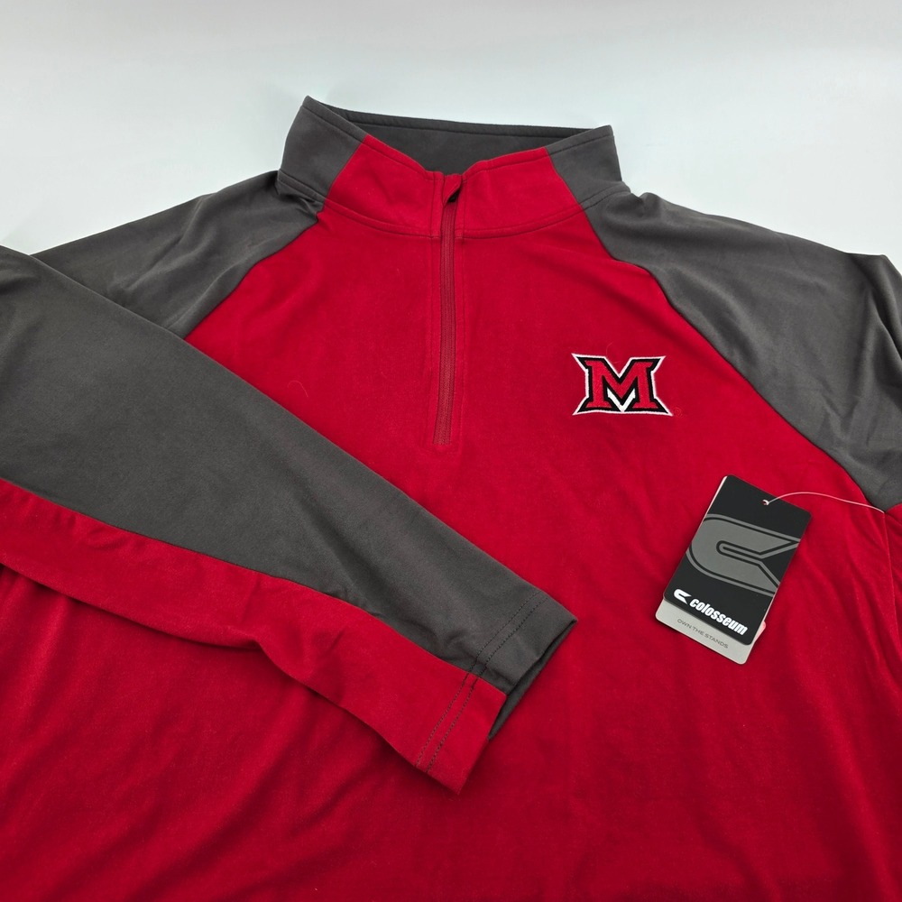 Colosseum Windshirt Mens Miami RedHawks 1/4 Zip Two Yutes Red Grey Large NWT